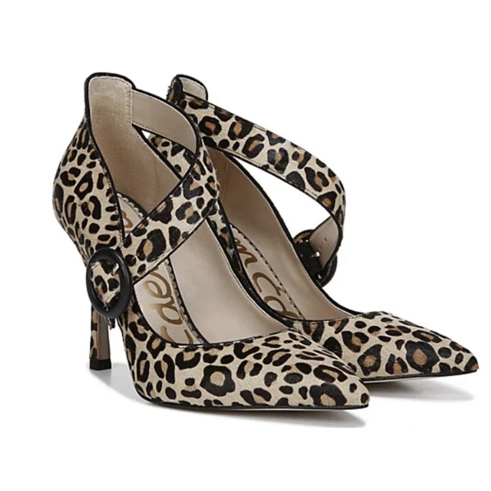 Sam Edelman Pointed-Toe Haircalf Pumps Hinda Nude Leopard Size 6.5 Strappy
